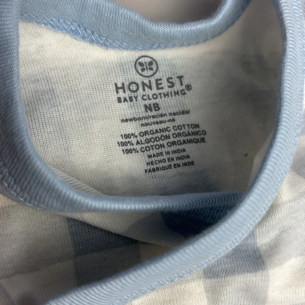 Honest Organic Cotton Soft Checkered Bodysuit Onesie with Fold-Over Mitten Cuffs